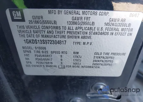 2007 GMC Envoy Slt из США, поврежденный, VIN 1GKDS13S972304817